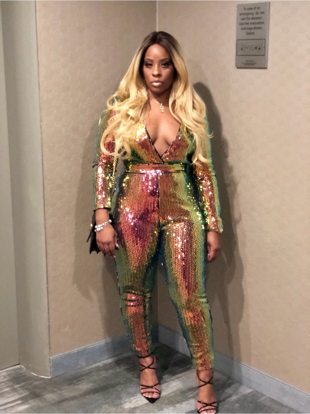 Sequined Multicolor V-Neck Long jumpsuit
